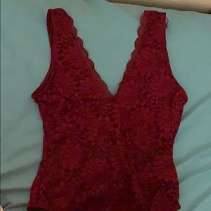 Burgundy wine red lace bodysuit